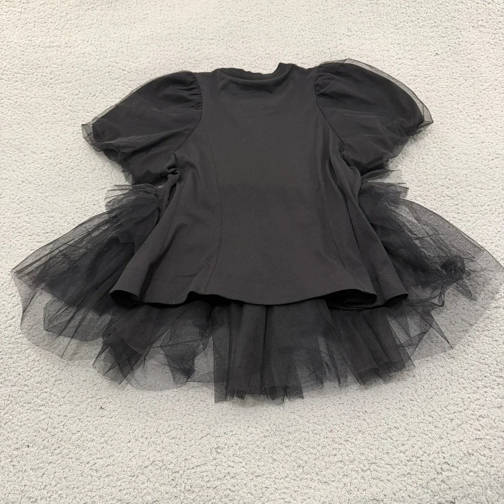 Simone Rocha Black Tulle Puff Sleeve Peplum Top Avant-Garde Tee Blouse Medium - Picture 2 of 11